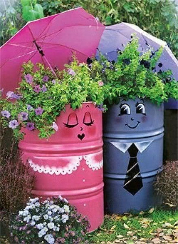Fun painted jerrycan gardening. These container gardening ideas are a great way to brighten up your surroundings instantly. Make your home unique and interesting in a different way.