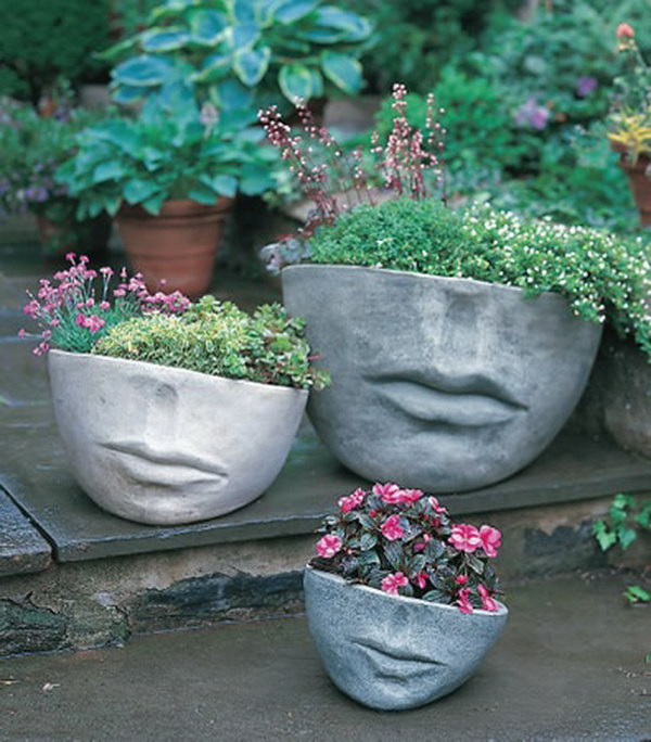 Gardening with concrete sculptures. These container gardening ideas are a great way to brighten up your surroundings instantly. Make your home unique and interesting in a different way.