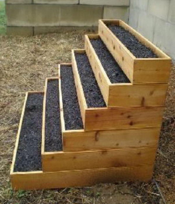 Stacked herb garden with raised beds.
