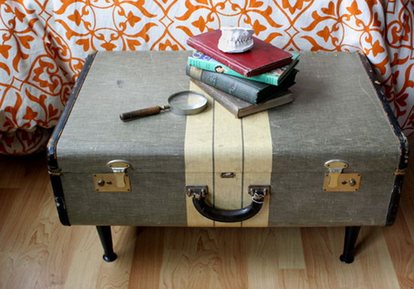 Vintage suitcase storage bench. You can keep books, shoes and other items on the bench and sit on them while the supplies are in the compartments.