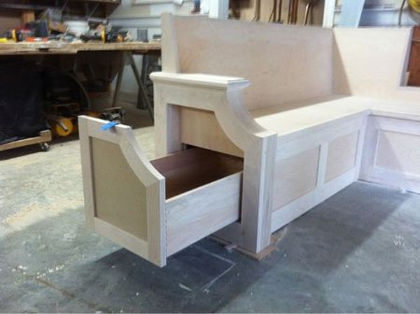 Kitchen bench seat. You can keep books, shoes and other items on the bench and sit on them while the supplies are in the compartments.
