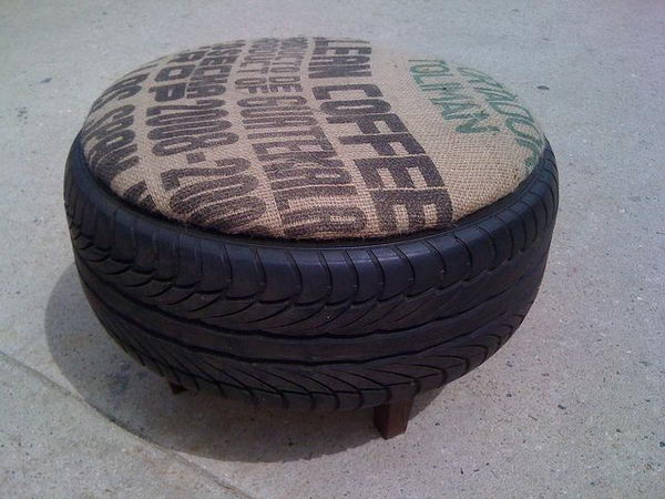 Used burlap and ottoman tires.