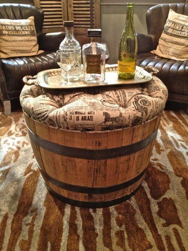 Vintage Repurposed Wine Barrel Ottoman.