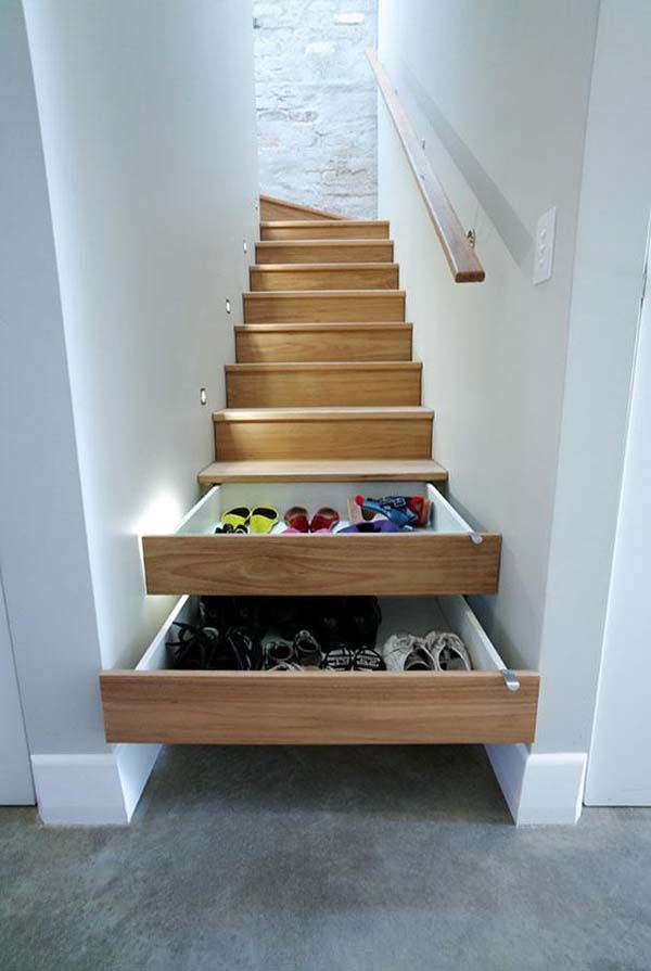 Stair drawers. The space under a staircase can be used to clear everyday clutter.