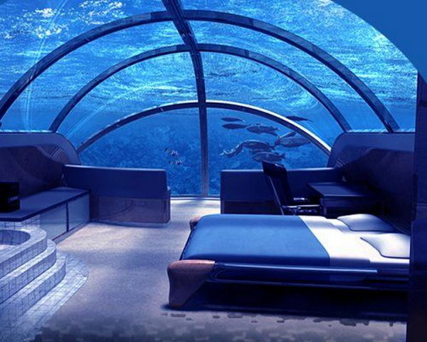 Poseidon Undersea Resort in Fiji. The Poseidon Resorts (Fiji) are certainly one of the most unusual and coolest places to sleep. Located next to a private island in Fiji, this 5-star hotel is 12 meters deep and the world's first permanent underwater complex.