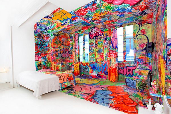 Hotel Au Vieux Panier in Marseille, France. This hotel is half white, half graffit and known for its 