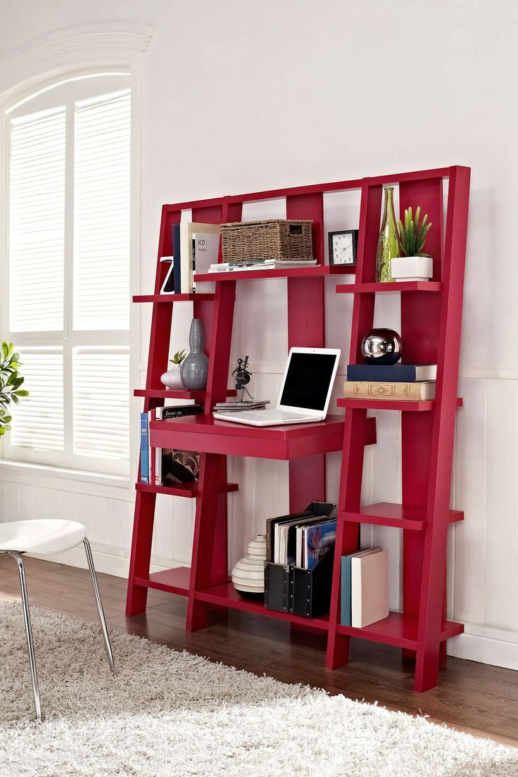 Red Ladder Bookcase with desk: A clever design that combines a desk, pull-out drawer and storage compartments in a space-saving design.