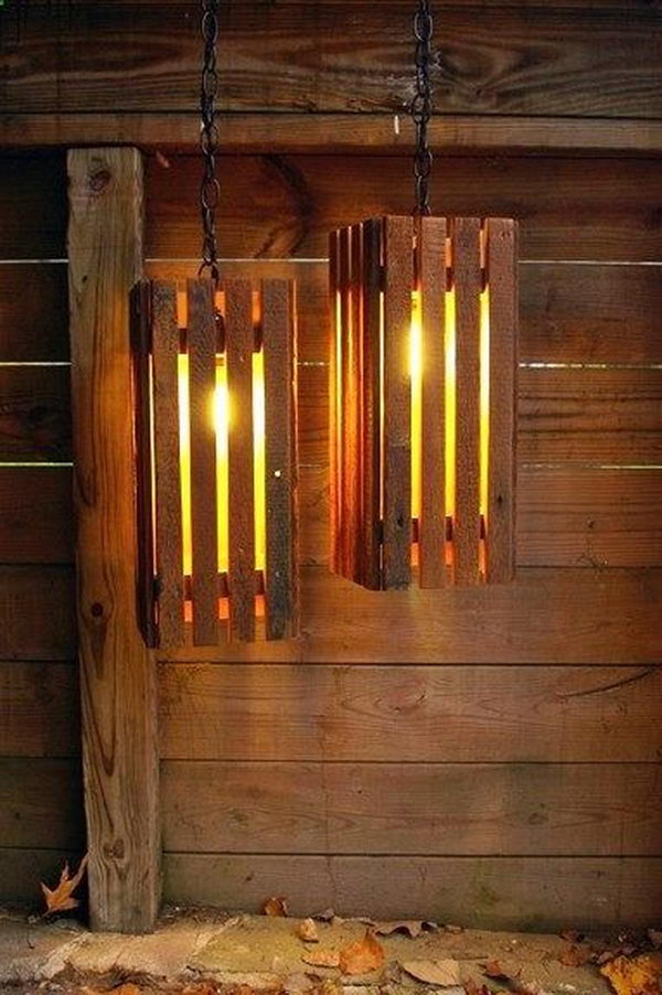 Old wooden pallet lamps primitive decoration idea,