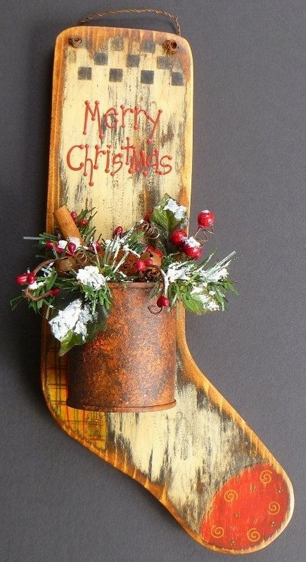 Primitive wooden stocking decoration,