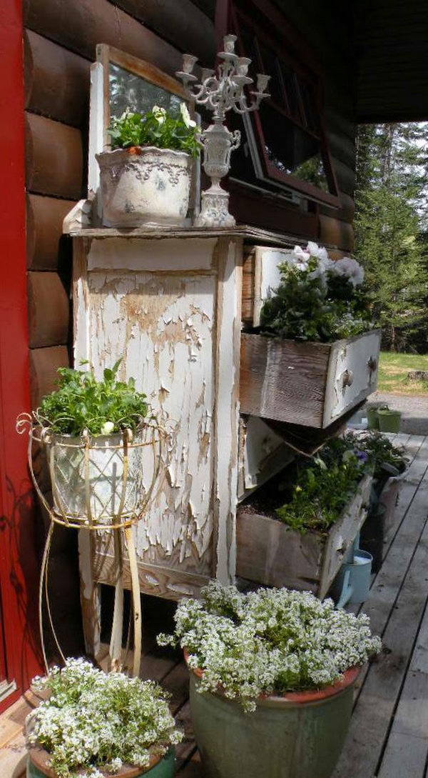 Old dresser planter primitive decoration idea,