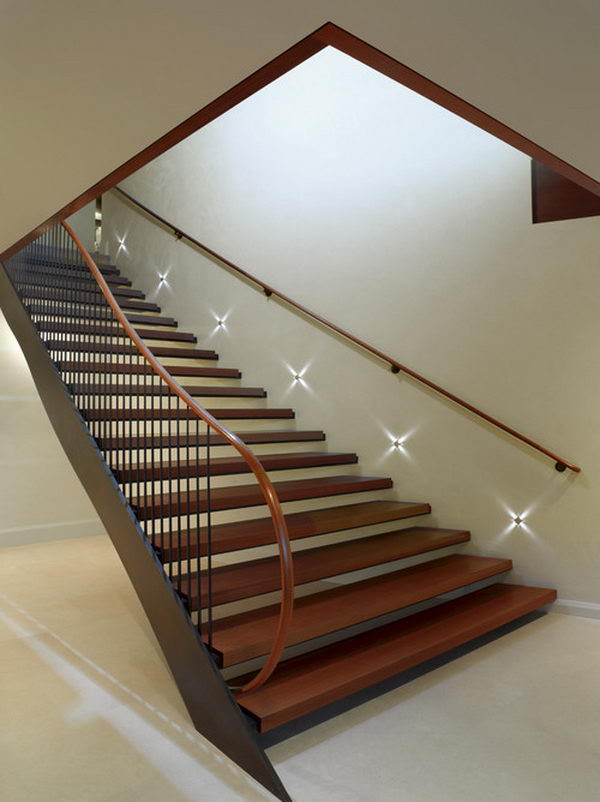 Basement stairs lighting. Built-in night light to go down or up the stairs in the dark.