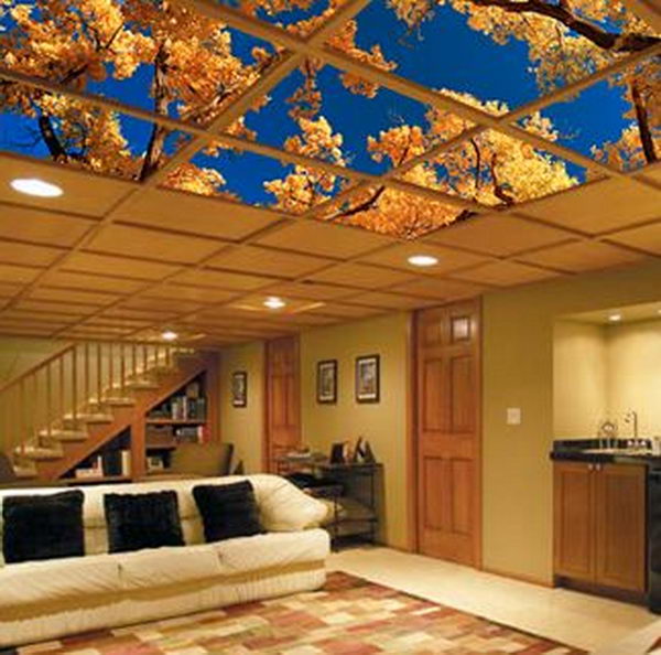 Ceiling art fits easily into your suspended ceiling or ceiling grid and not only offers easy access to pipes and wires above the head, but also creates a larger-than-life appearance for the entire room.