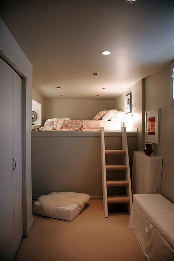 Basement guest room. This would be a great way to add cellar space or similar guest room features.