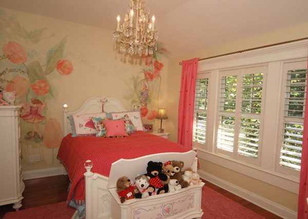 Pink girl decorating bedroom
