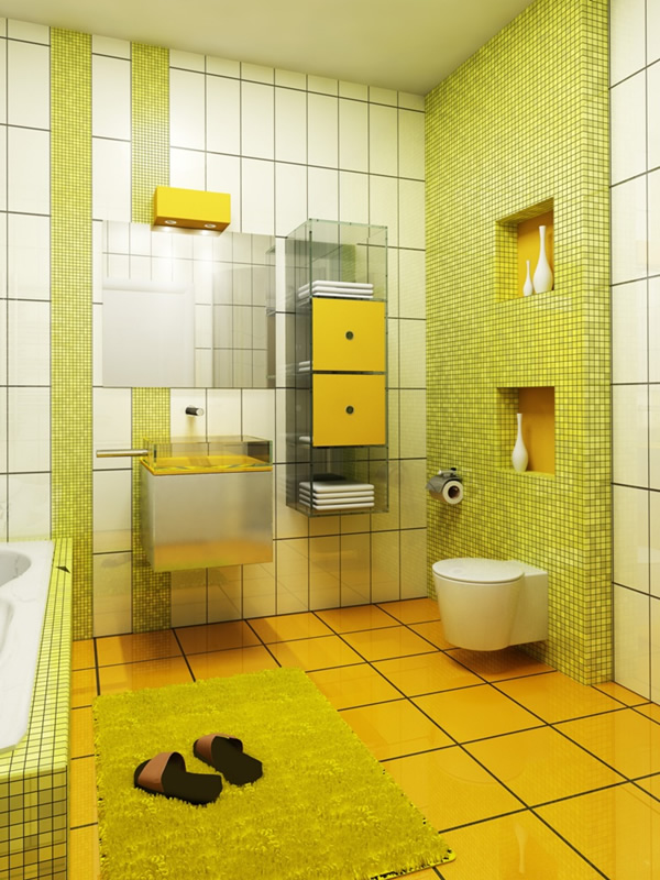 Small yellow and white bathroom