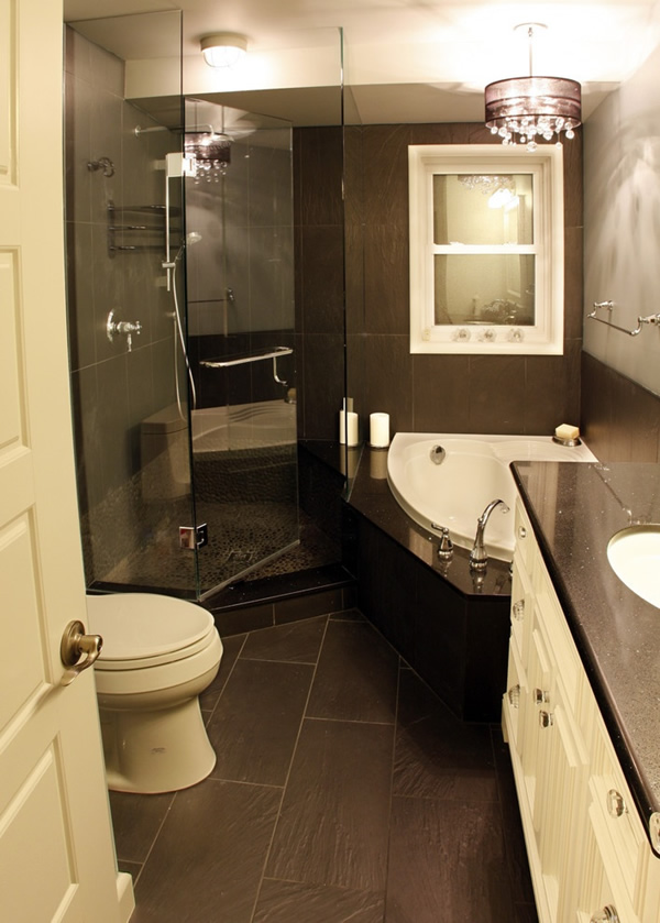 Compact dark bathroom design