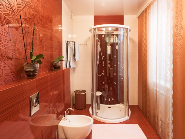 Red small bathroom interior design