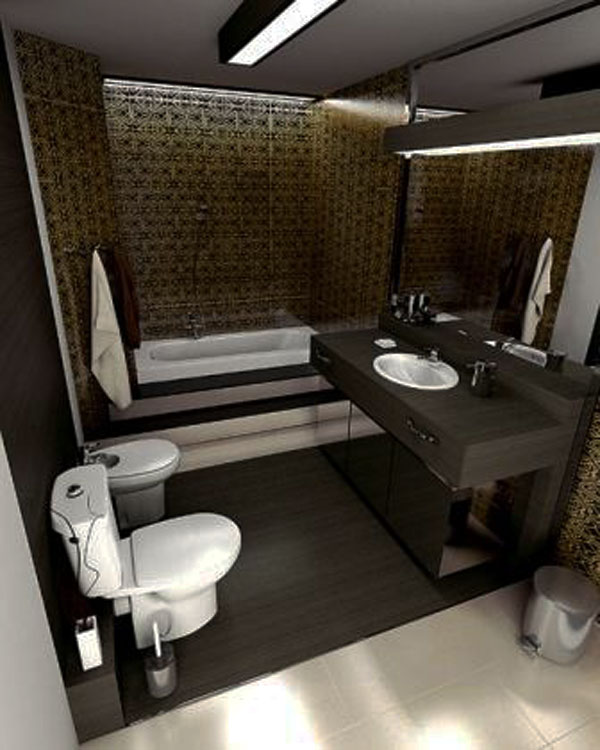 Dark color small bathroom interior design
