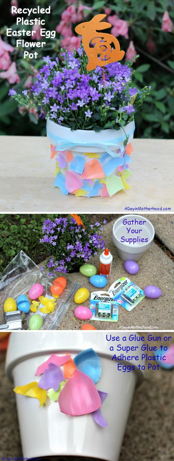 Easter egg flowerpot made from recycled plastic. 