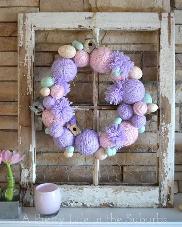 Easter yarn ball wreath. 