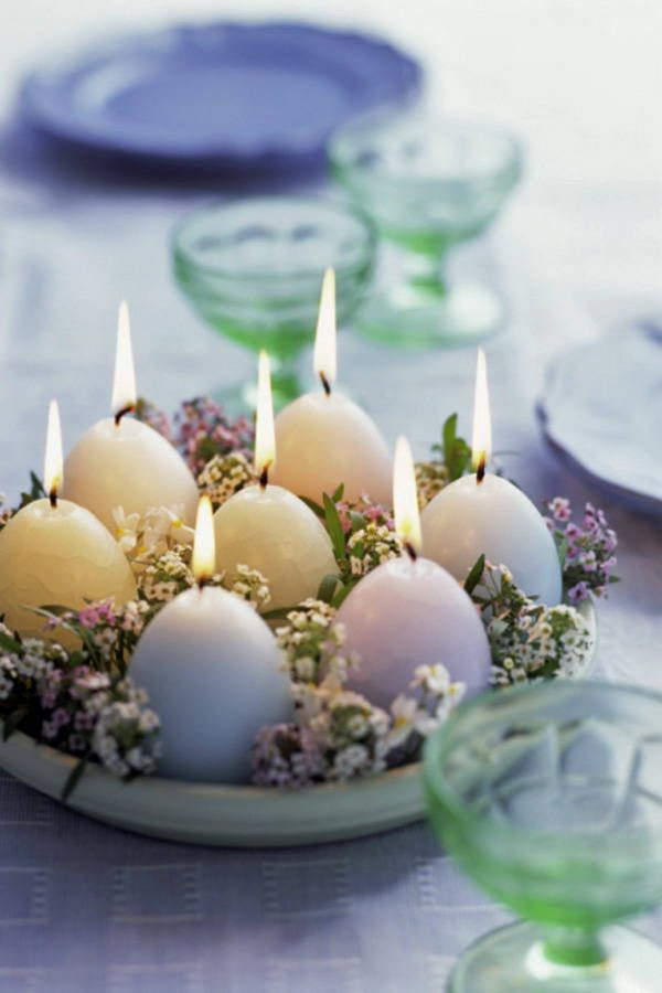 Easter egg candles centerpiece. 
