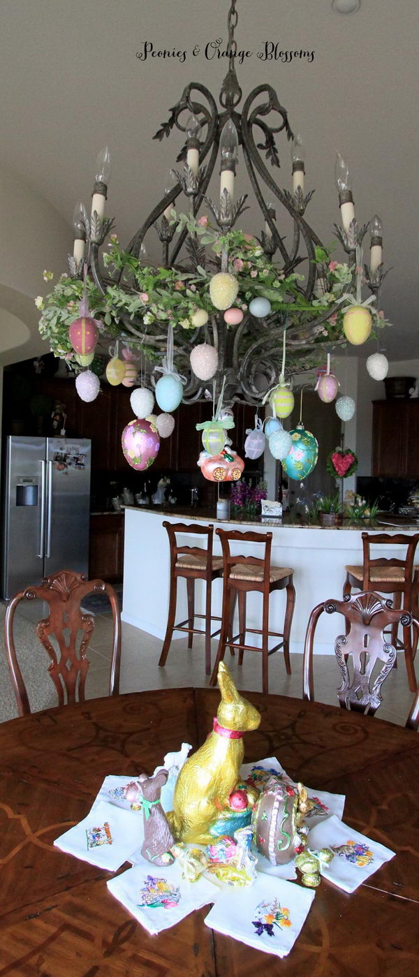Chandelier decorated with Easter eggs. 