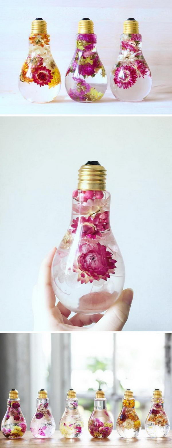 DIY floral light bulb vases. 