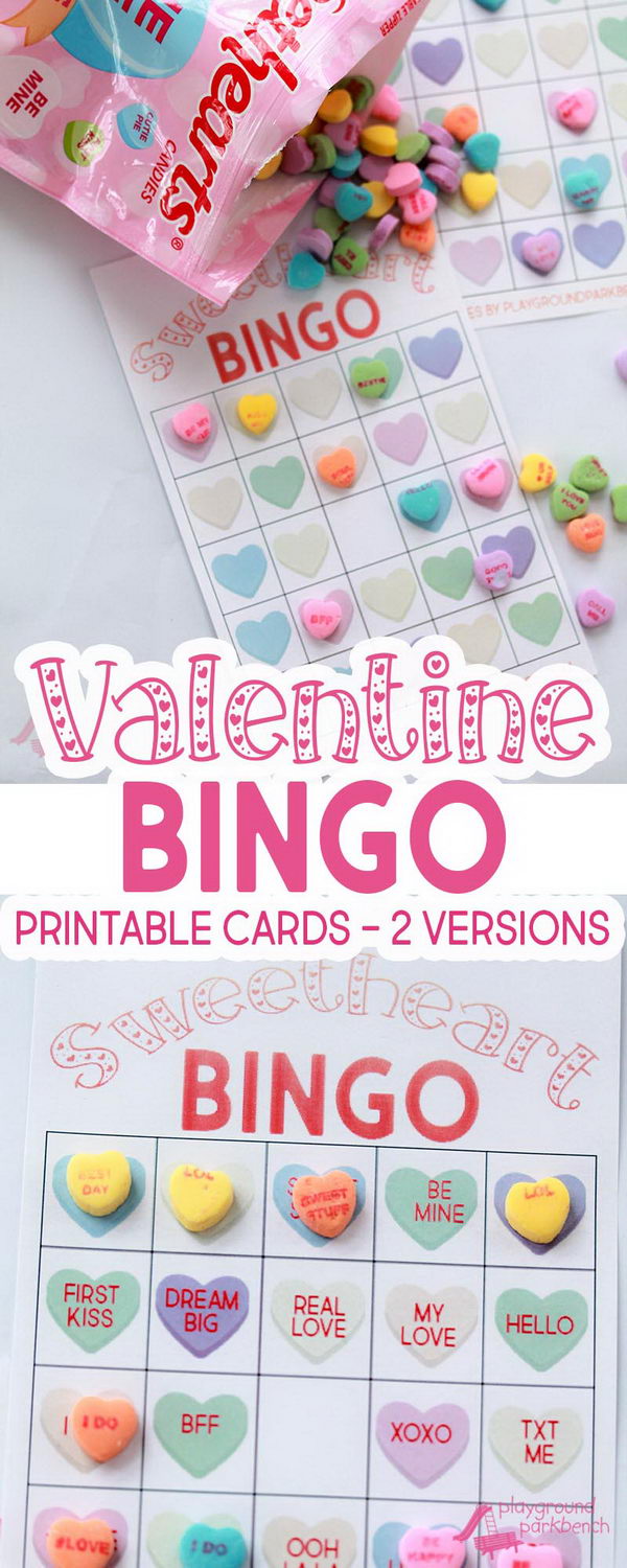 Valentine Conversation Hearts bingo game. 