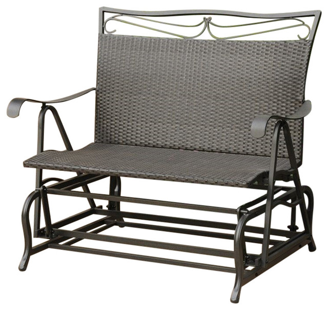 Pemberly Row Patio Glider Loveseat in Antique Black - Tropical .