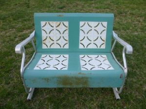 Vintage Metal Porch Glider 2 seater - antique patio lawn swing .