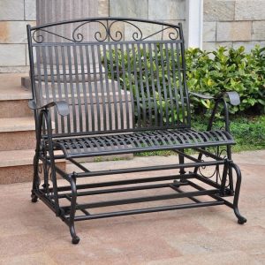 International Caravan 2-person Antique Black Iron Outdoor Glider .