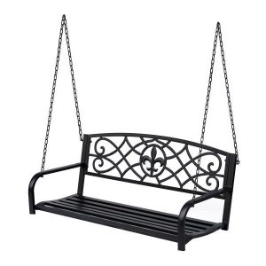 Outsunny Outdoor Steel Fleur-De-Lis Porch Swing Garden Hanging .