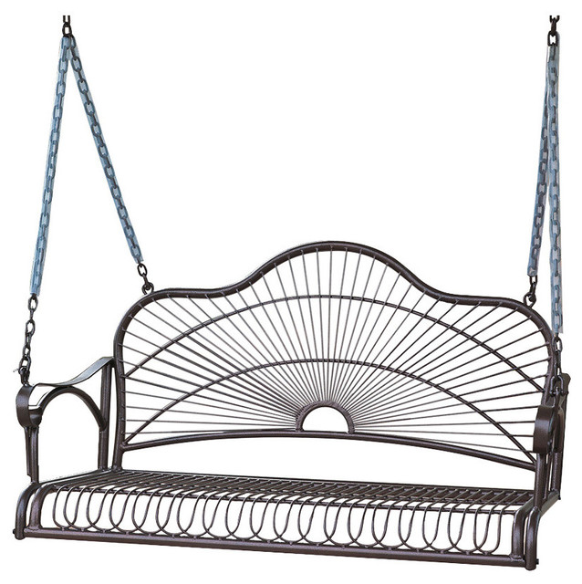 Sun Ray Iron Porch Swing, Hammered Bronze - Traditional - Porch .