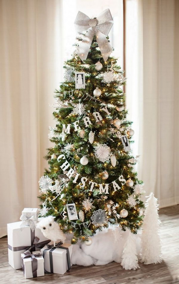 White and silver glittering Christmas tree 