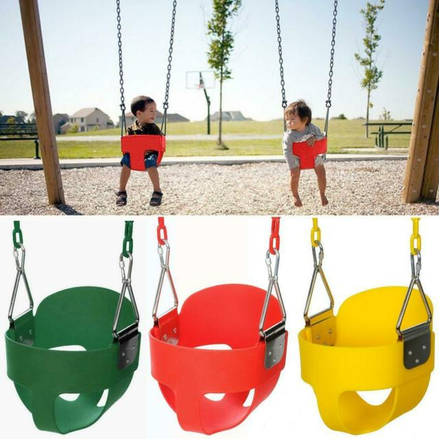 3 Person Red With Brown Powder Coated Frame Steel Outdoor Swings