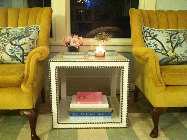 Nailhead side table. Another creative and easy way to give the lacquer coffee table a touch of style. more details 