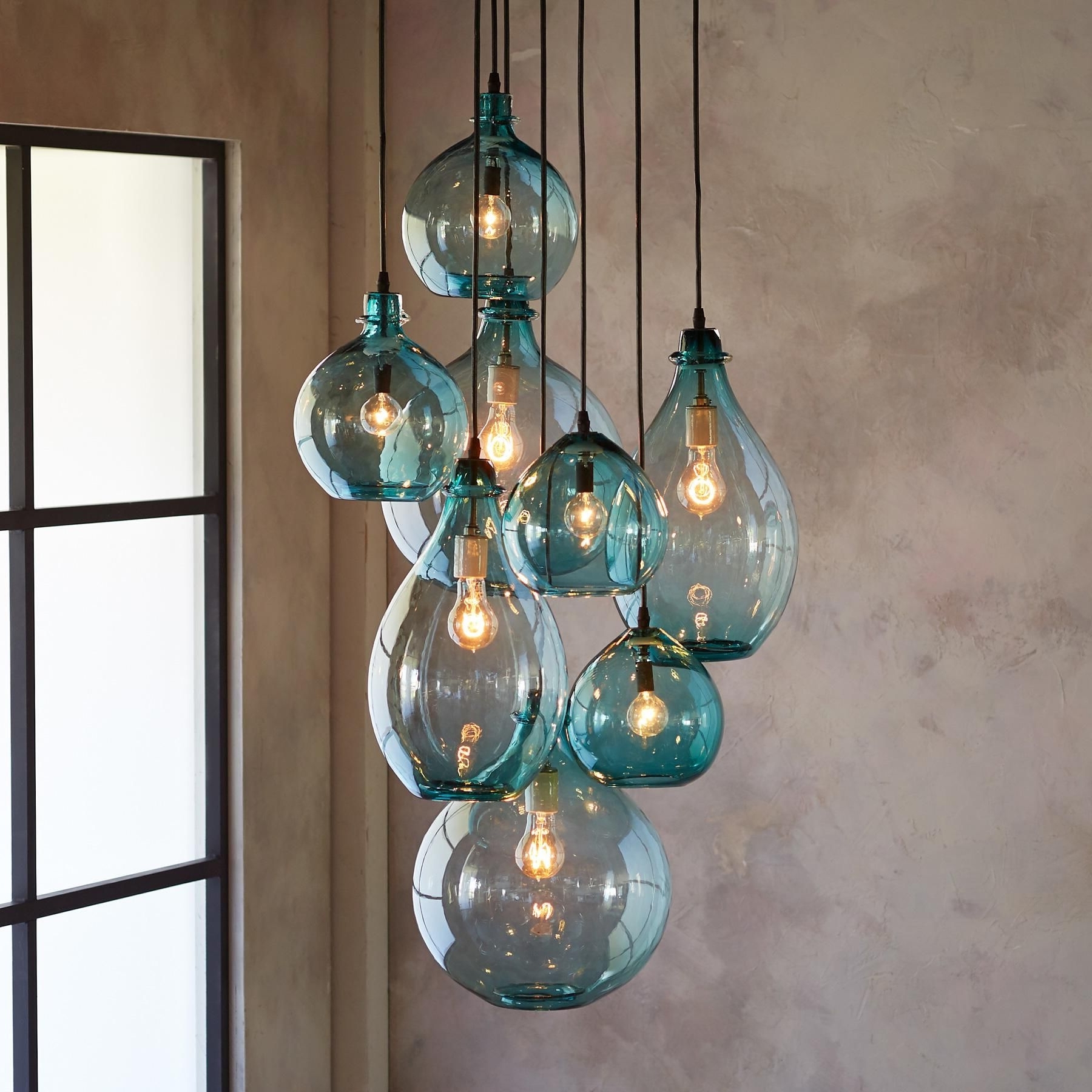 Turquoise Blown Glass Chandeliers