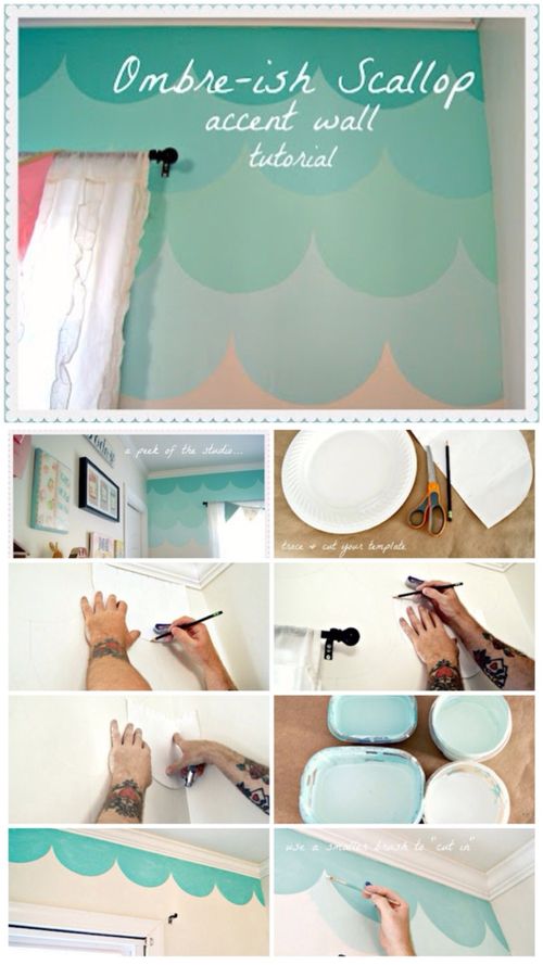 DIY scallop accent wall for mermaid bedroom. 