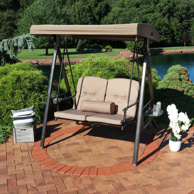 2 Person Adjustable Tilt Canopy Patio Loveseat Porch Swings