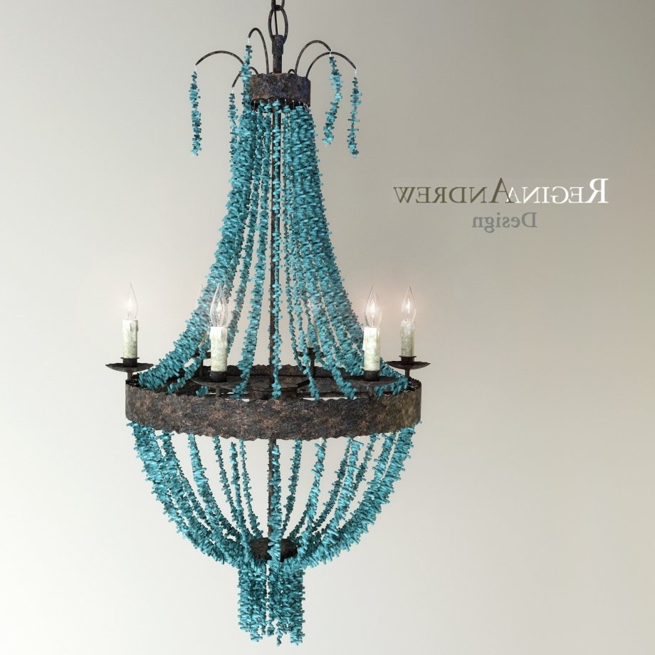 Turquoise Beads Six Light Chandeliers