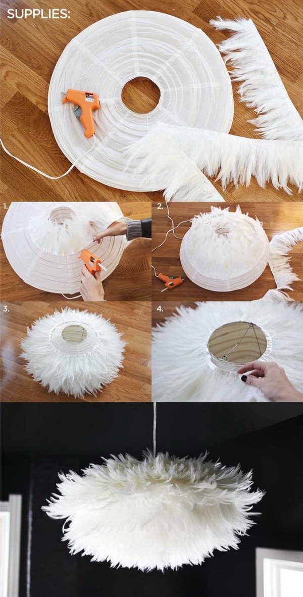 DIY Chic White Feather Chandelier. 
