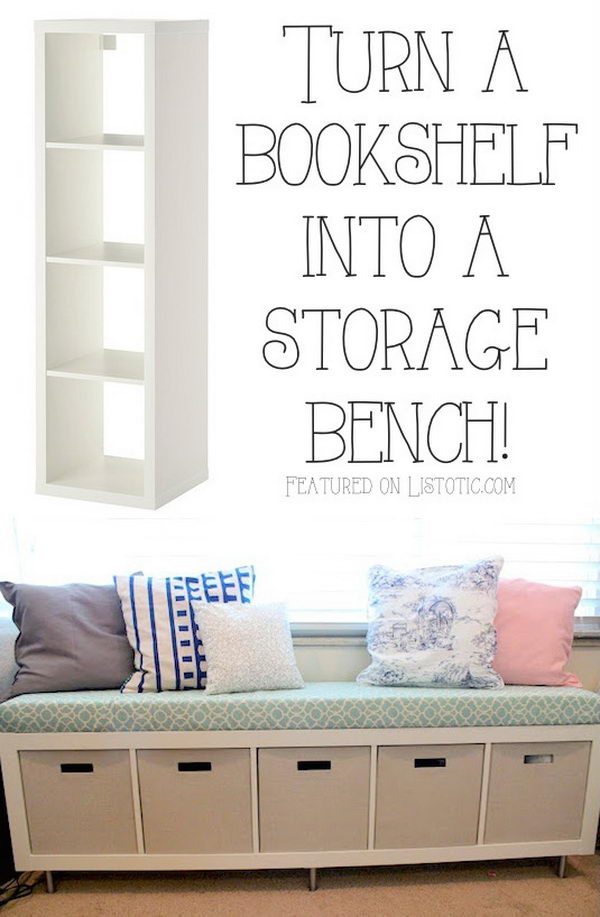 Turn an Ikea Expedit shelf into a storage bench. more details 