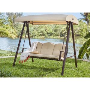 Hampton Bay Cunningham 3-Person Metal Outdoor Patio Swing with .