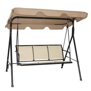 3-Person Brown Metal Outdoor Patio Swing Chair Patio Hammock .