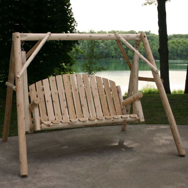 Outdoor Porch Swing Stand Set 54 in. 3 Person Natural White Cedar .