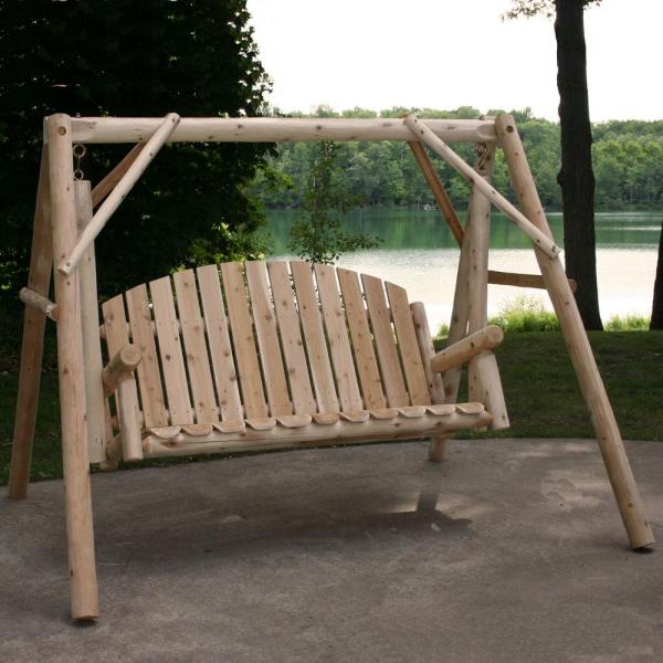 Lakeland Mills 54 in. 3-Person Wood Outdoor Porch Swing and Stand .