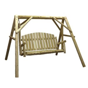 Lakeland Mills 54 in. 3-Person Wood Outdoor Porch Swing and Stand .