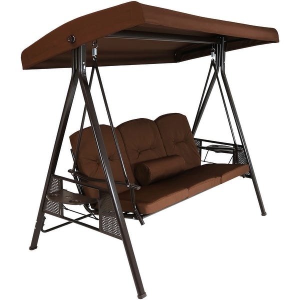Shop Sunnydaze 3-Person Steel Frame Outdoor Canopy Swing with Side .