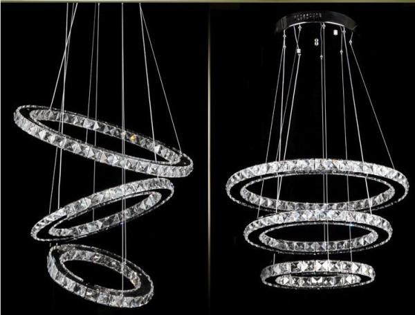 Deluxe LED Round 3 Layer Crystal Pendant Lamp 3Tier Ring .
