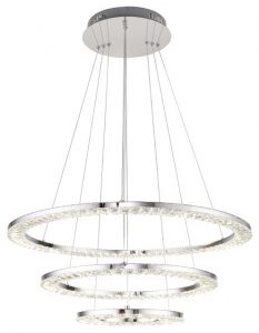 3-Tier Clear Crystal Ring LED Light Fixture, Chrome Stainless .